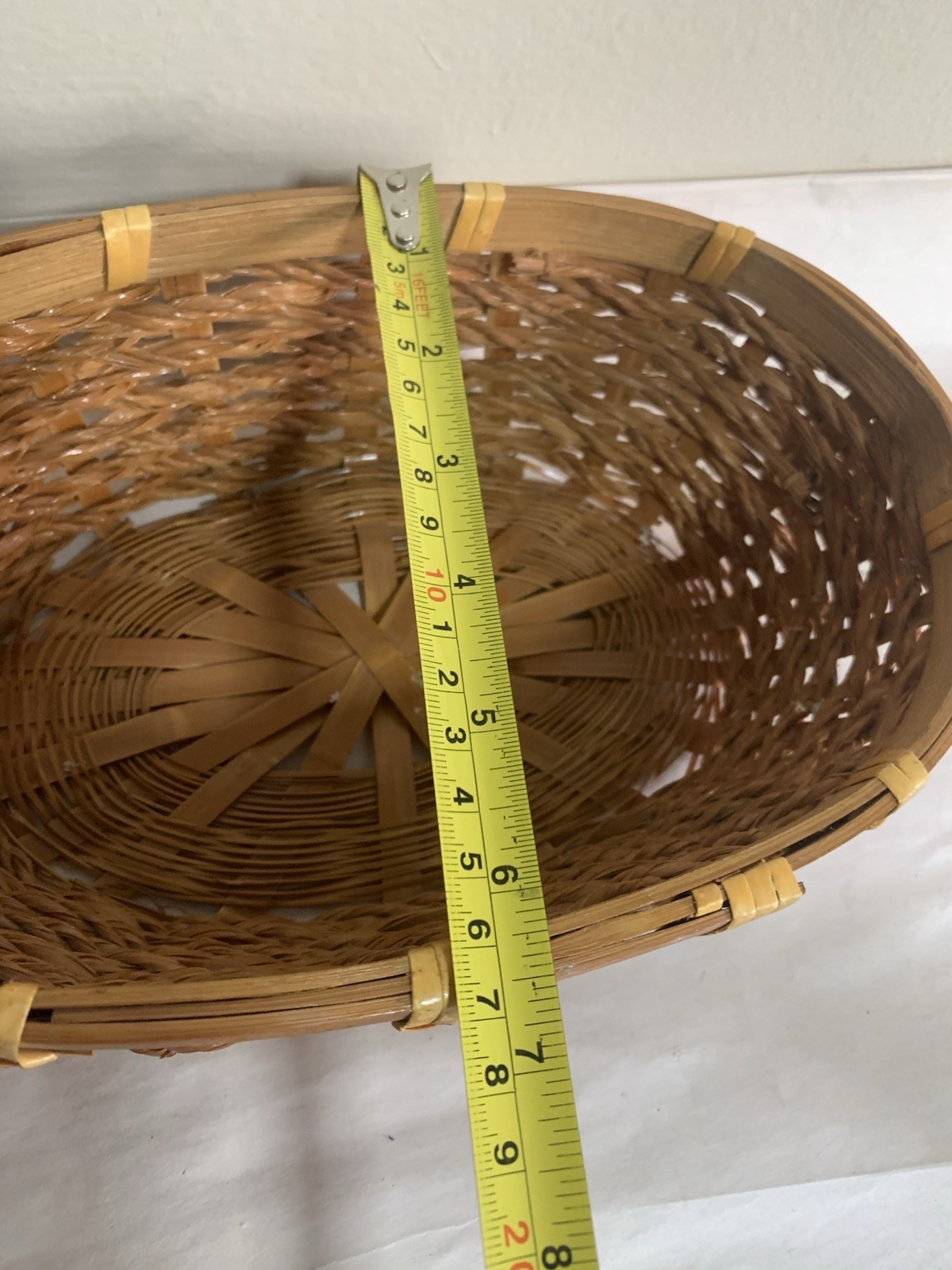 Vintage Handwoven Wicker Seagrass Basket Oval Boho Split Bamboo Rim 10x7” Rustic