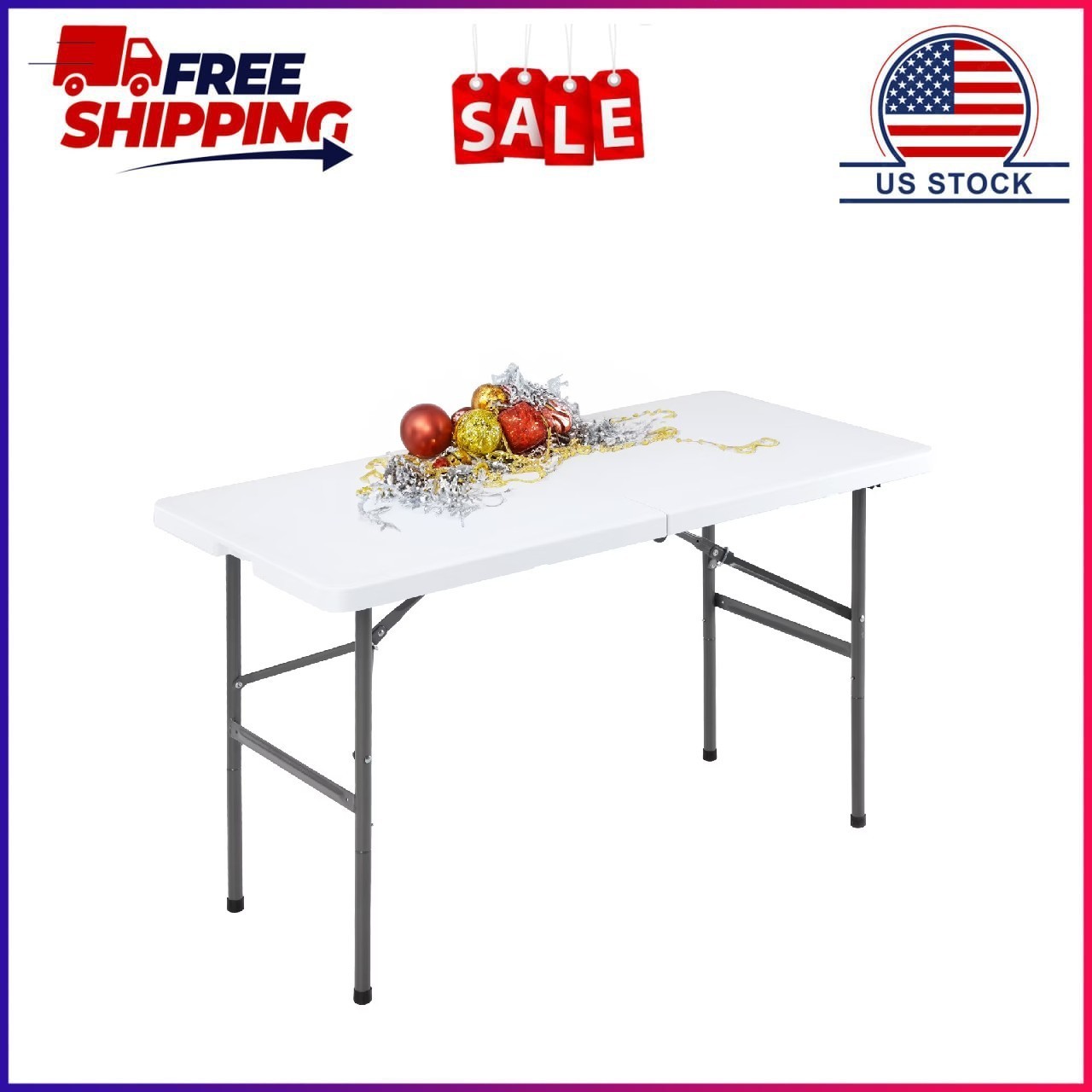 GIANNA 4FT Folding Picnic Table for Outdoor, Portable Fold-in-Half Plastic Dinin