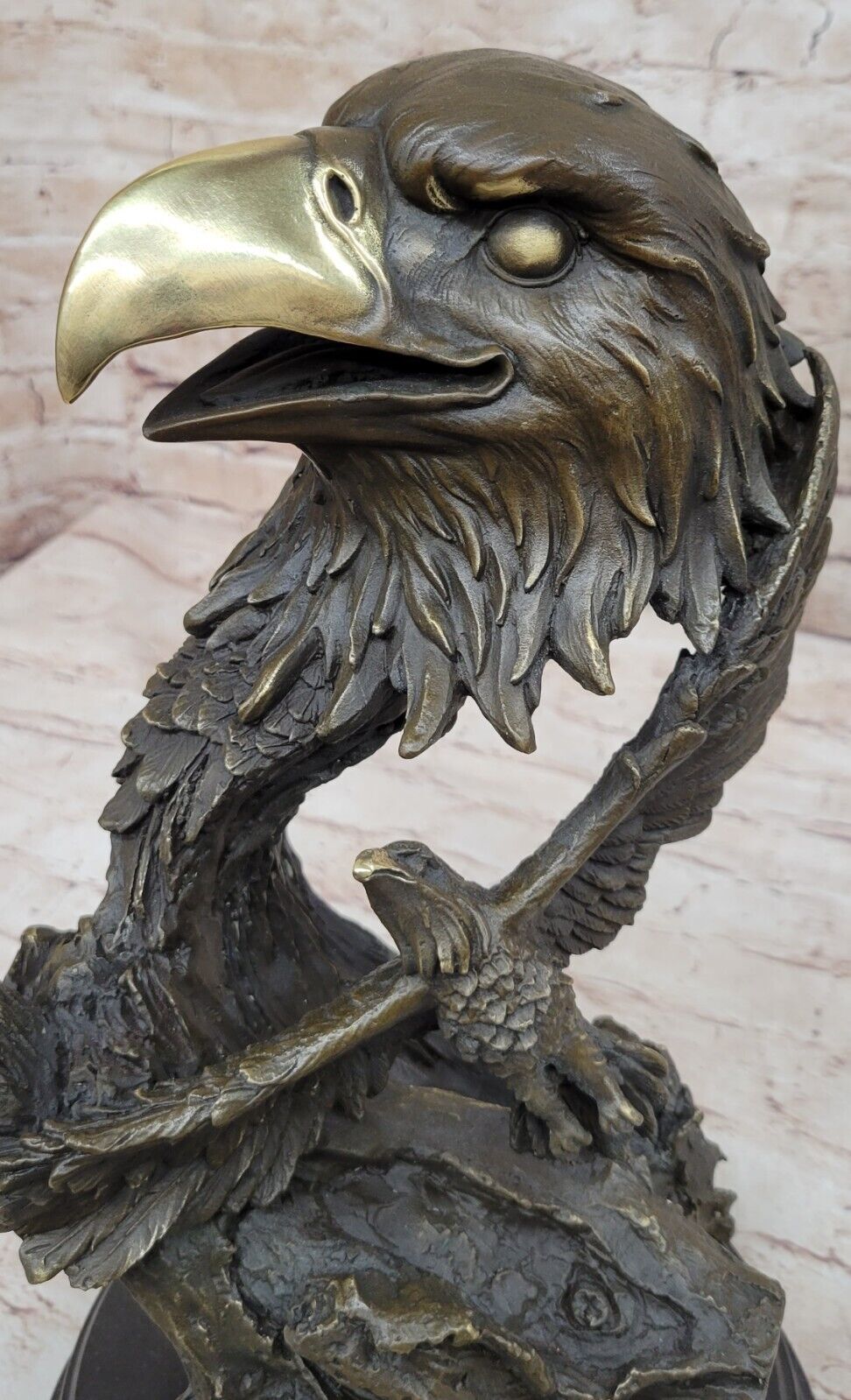 Milo`s Original Bronze Statue: Handmade EagleHead Sculpture, Fine Artwork