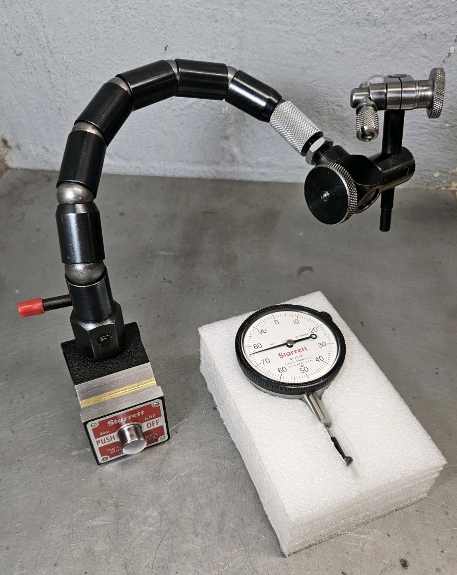 Starrett No. 657T magnetic base w/ Flex-O-Post + 25-241 dial indicator - 657