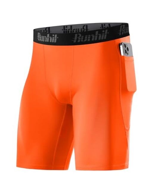 Men's Compression Shorts with Pockets – 9" Performance Athletic Large Orange