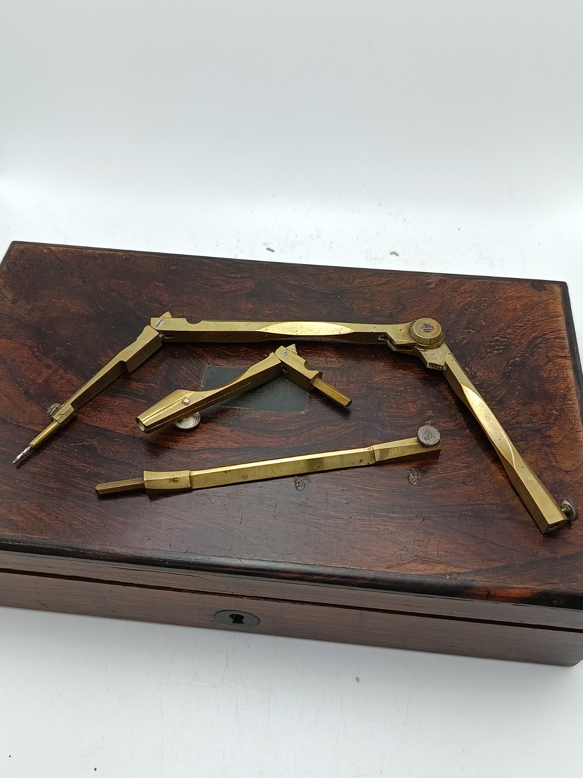 Victorian Rosewood Case Brass Engineering Drawing Tools Compasses Protractor etc