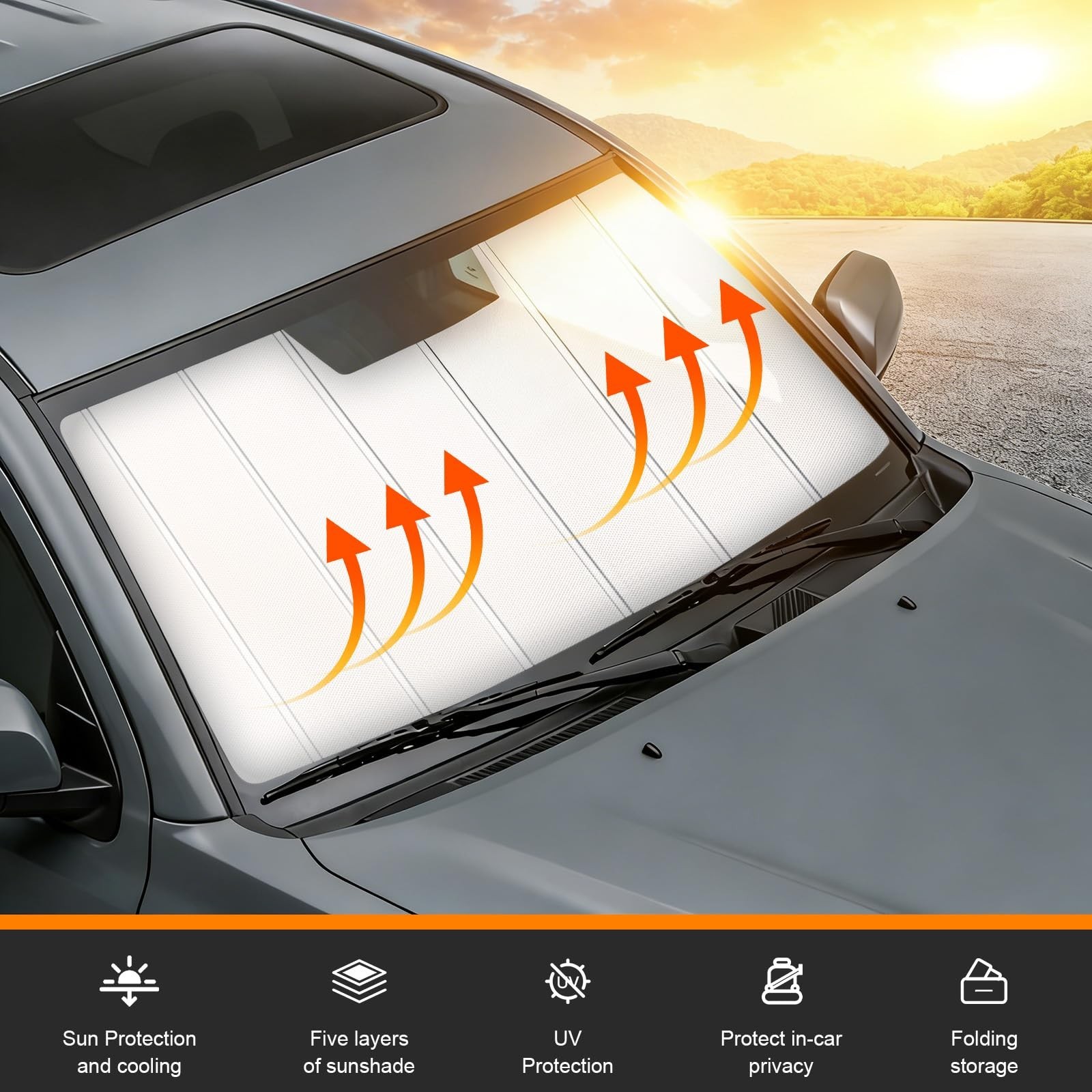 Windshield Sun Shade Compatible with Dodge Ram 2019-2026, Foldable Truck Suns...