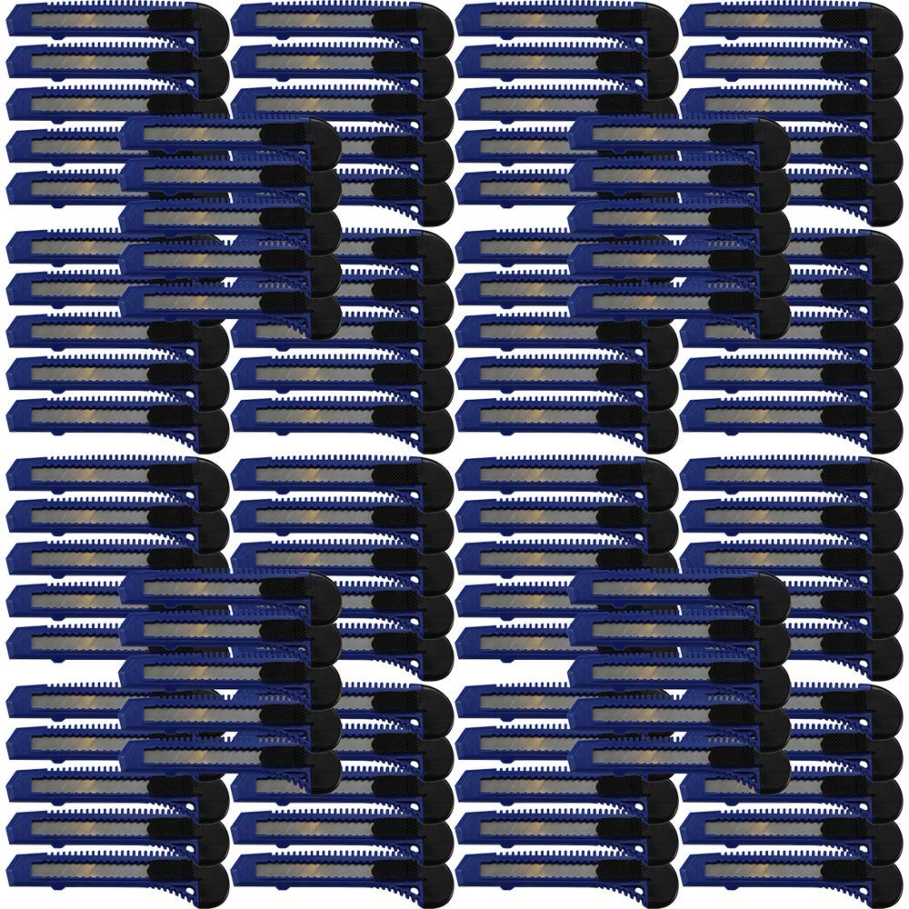 100 One Hundred Bulk Blue Utility Knives Box Cutters Snap Off Blades
