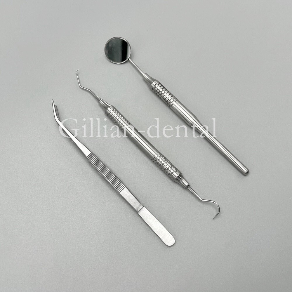 3pcs Dental Basic Instruments Set Tweezer Explorer Mirror Plier Stainless Steel