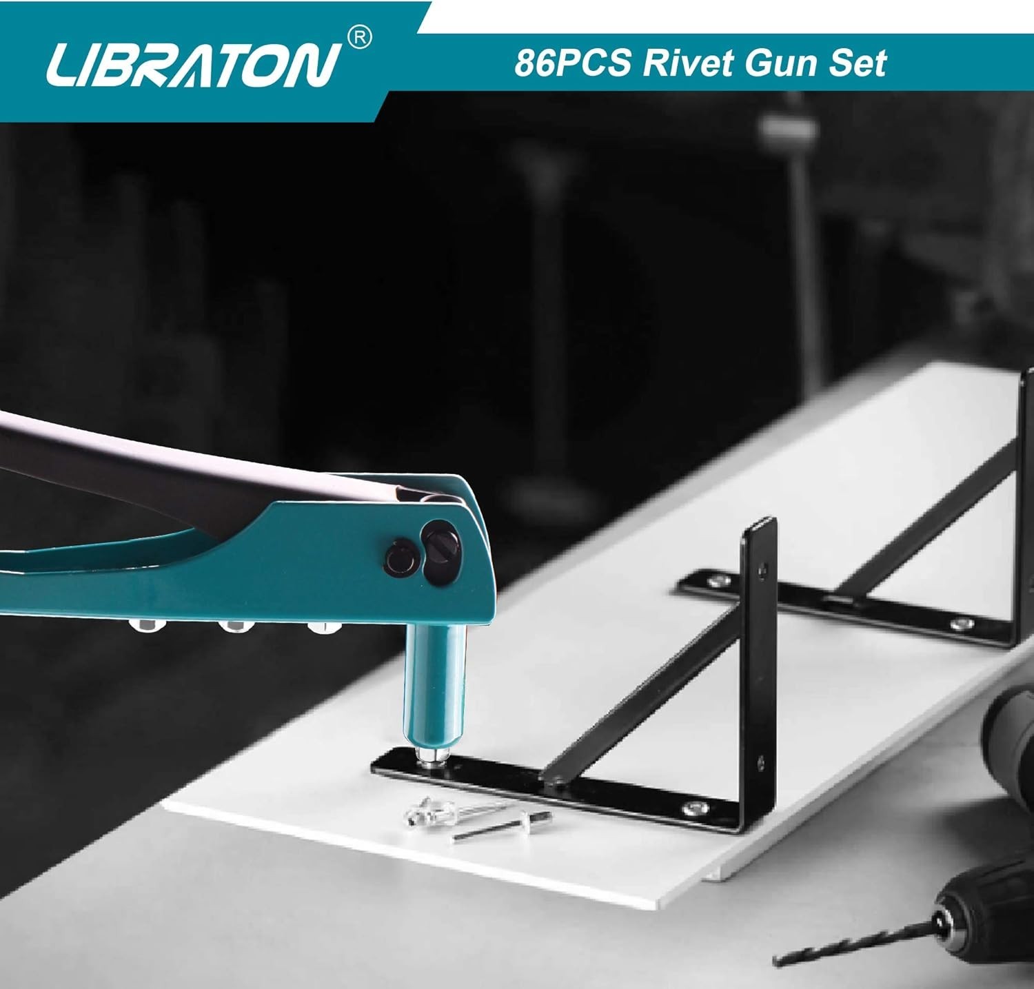 Lightweight Rivet Gun Kit - Professional Tool with 80 Metal Rivets & Drill Bits