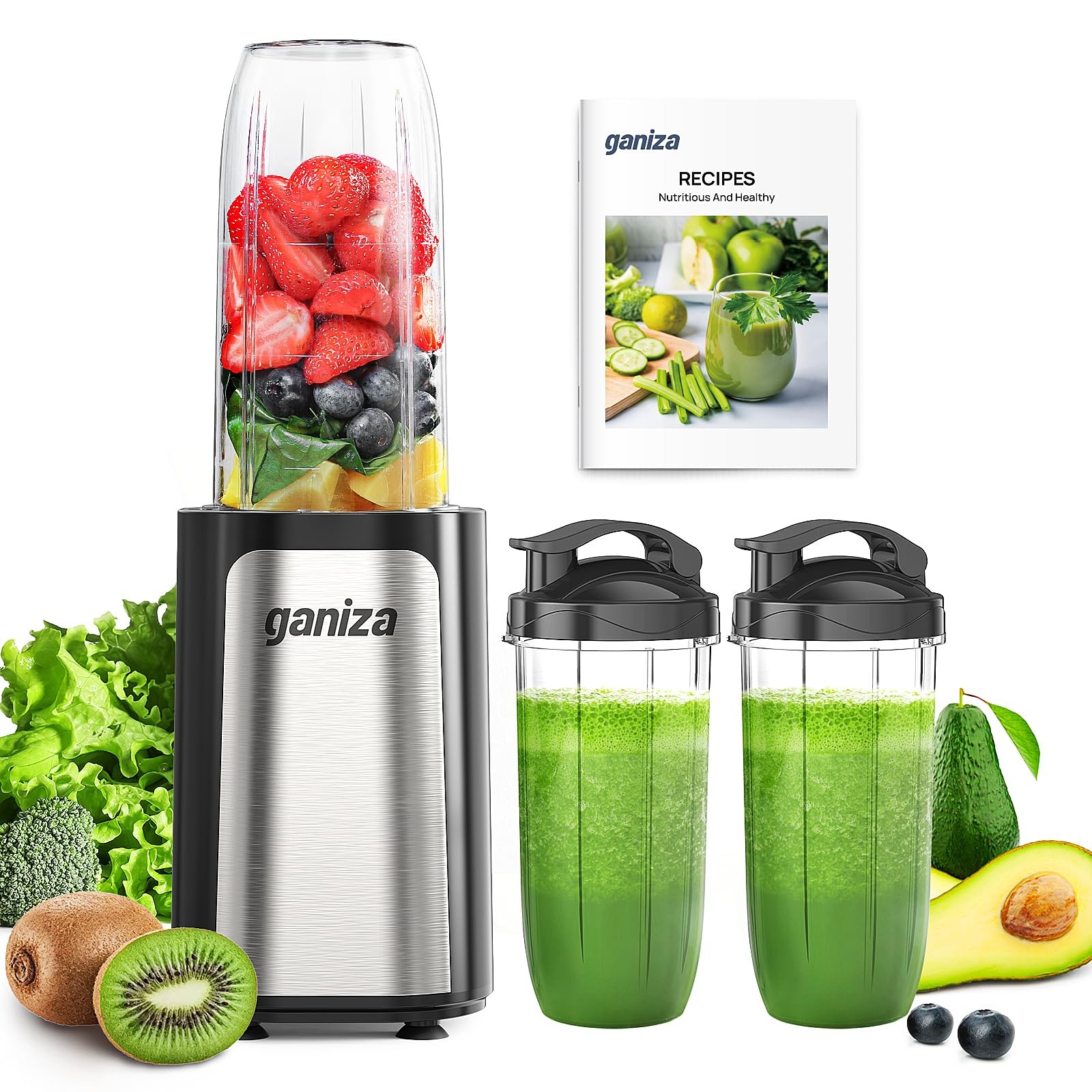 Ganiza Blender for Smoothies 14Pcs Personal Blender for Shake and Black Silver
