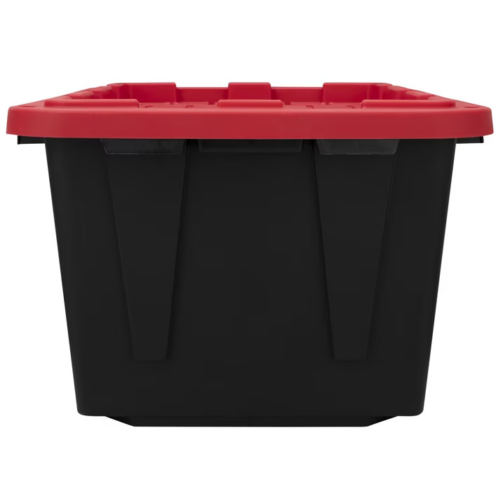 (2 pack) Hyper Tough 27 Gallon Large Storage Bin with Snap Lid, Black and Red, H