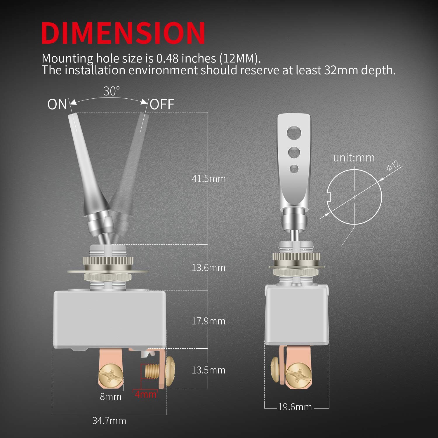 DaierTek 12V 50A Toggle Switch IP65 2-Pack