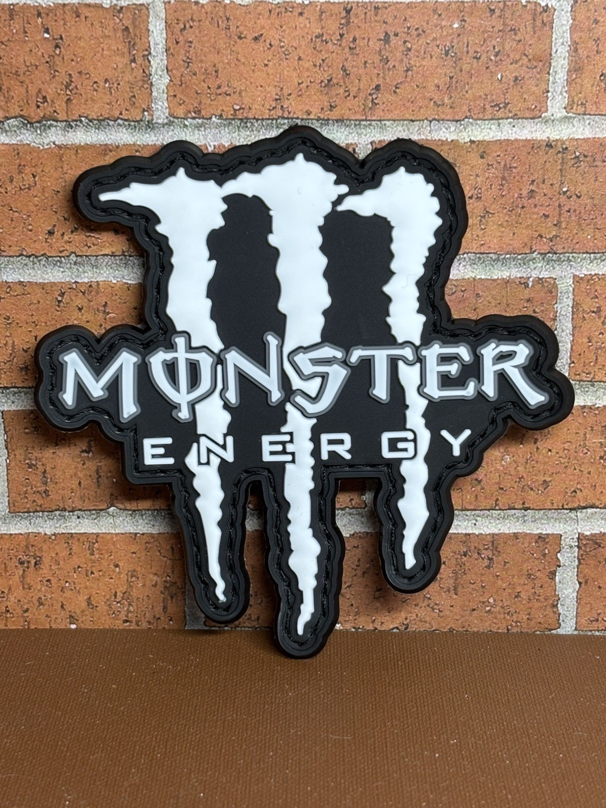 PVC Tactical Patch - White Monster Energy Patch - Morale Patch - Hook Backed