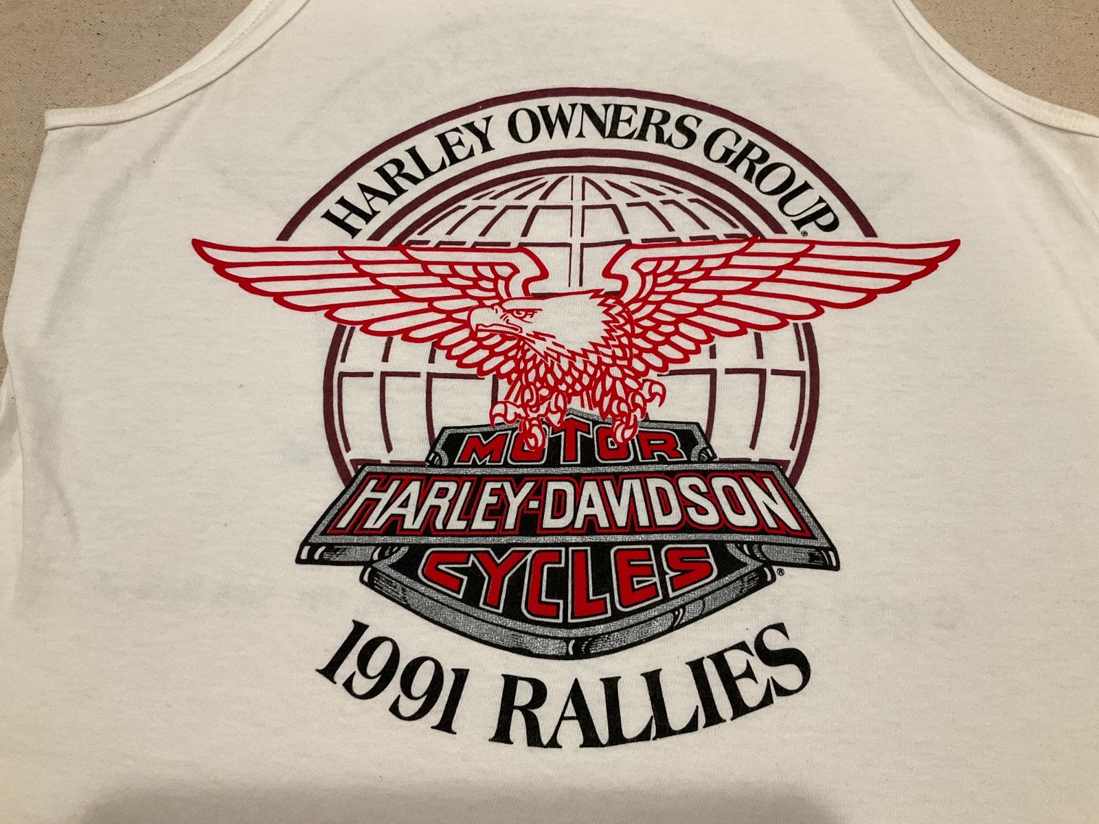 Vtg 1991 Single Stitched Harley Davidson Owners Rally Tank Santa Monica CA West