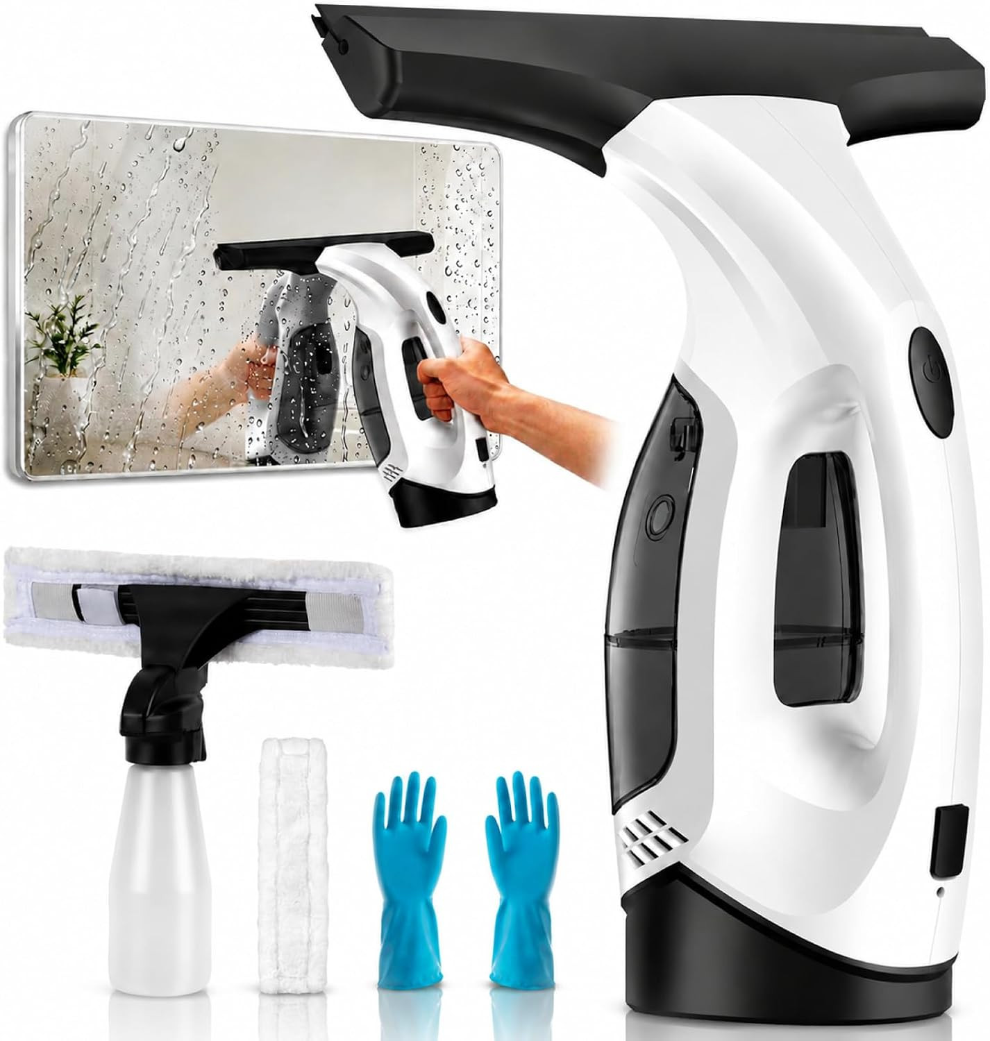 Window Vacuum Squeegee Cordless, Electric Window Cleaner Squeegee with 2000Pa Su