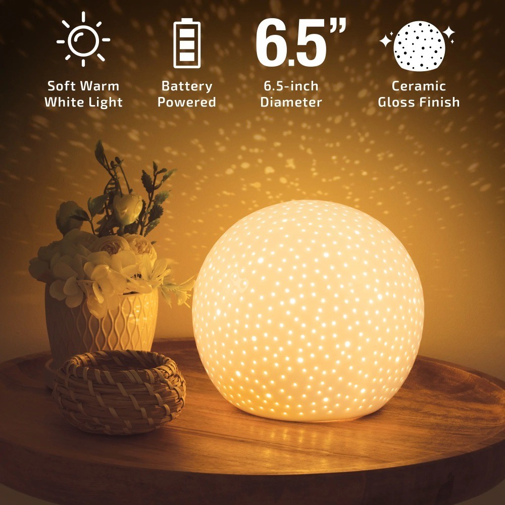 Pierced Ceramic Sphere LED Lamp Soft Warm White Battery Powered