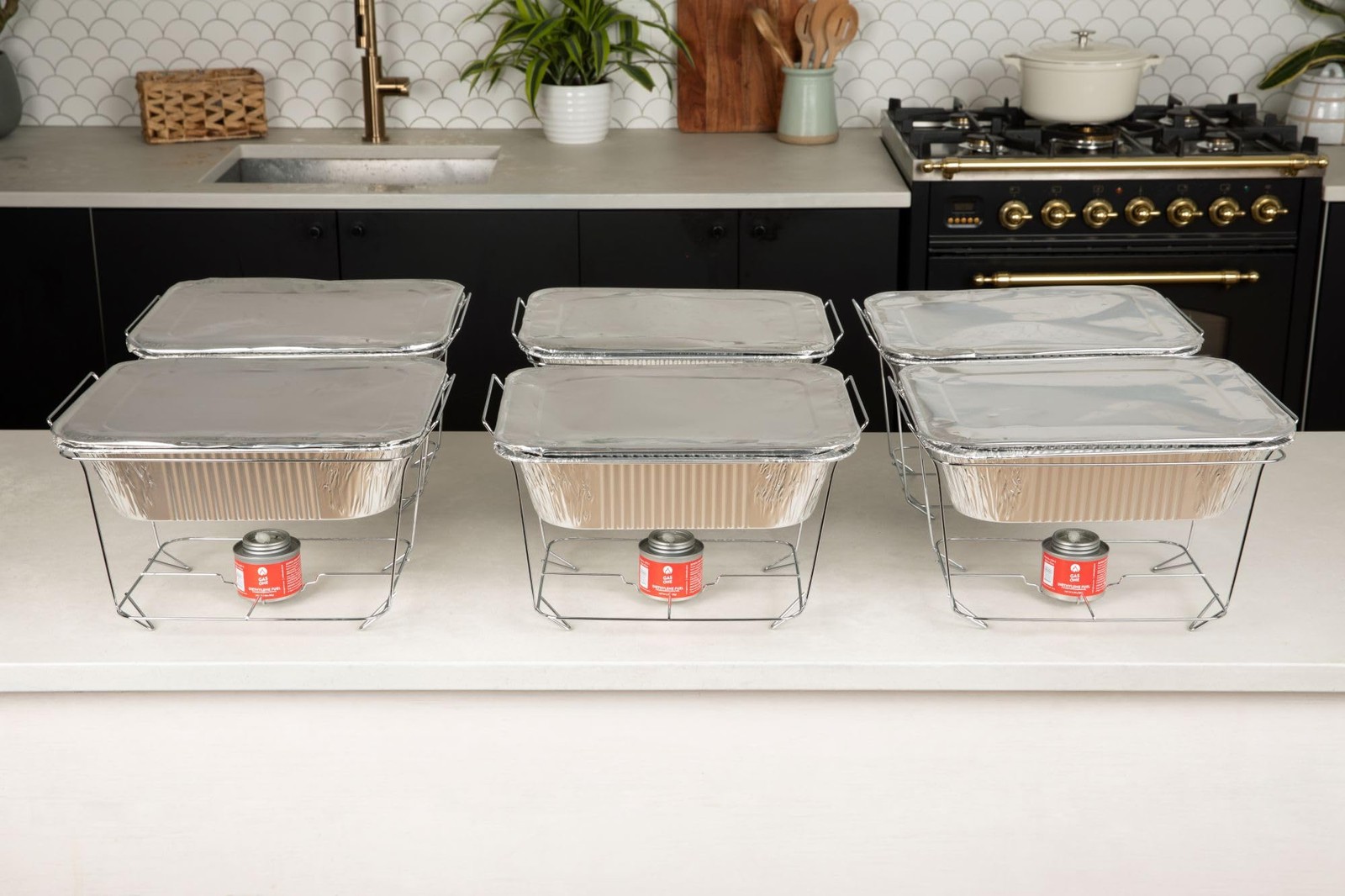 Alpha Living 6 Pack - Disposable Chafing Complete Kit (with Racks), Silver