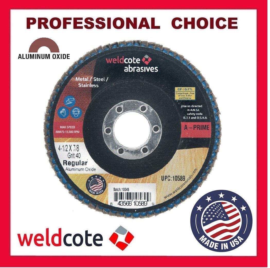 weldcote 4-1/2" x 7/8" A-Prime Premium Aluminum Oxide Flap Discs, Box of 10
