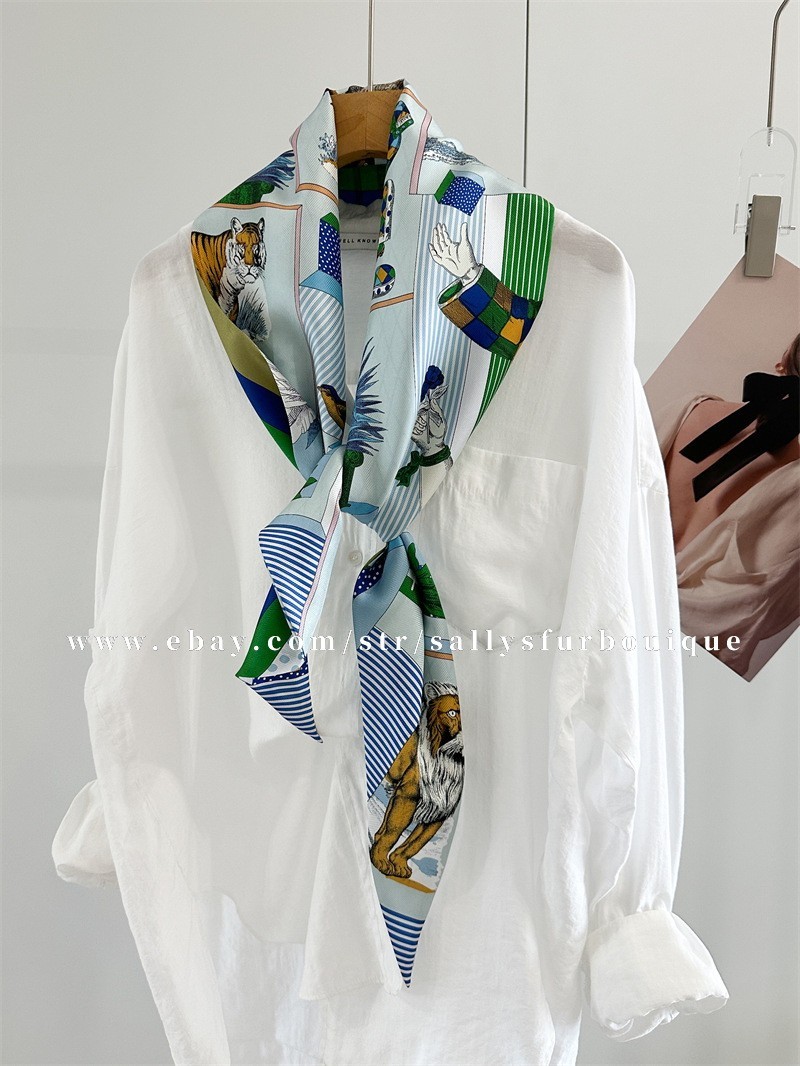 Sallys Boutique 16 Momme Twill Silk Large Ribbon Theater Print Neck Long Scarf