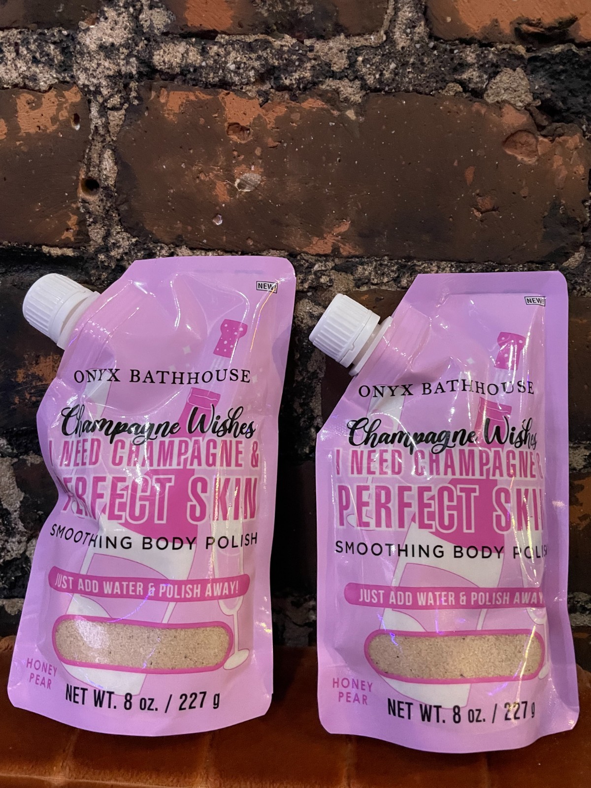 New Set of 2 Onyx Bath House Champagne Wishes Smoothing Body Polish Perfect Skin