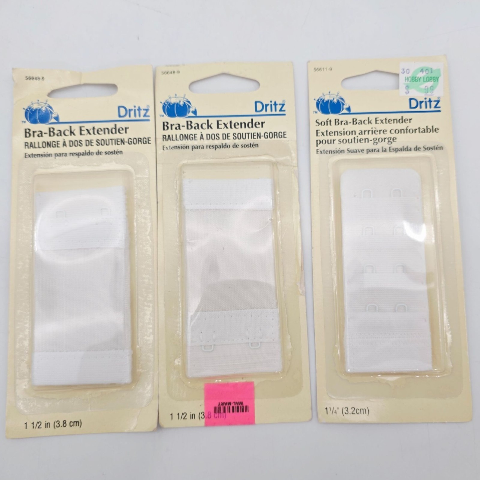 Dritz Bra-Back Extenders White 1.5 In & 1.25 In Soft Comfort Pack Of 3