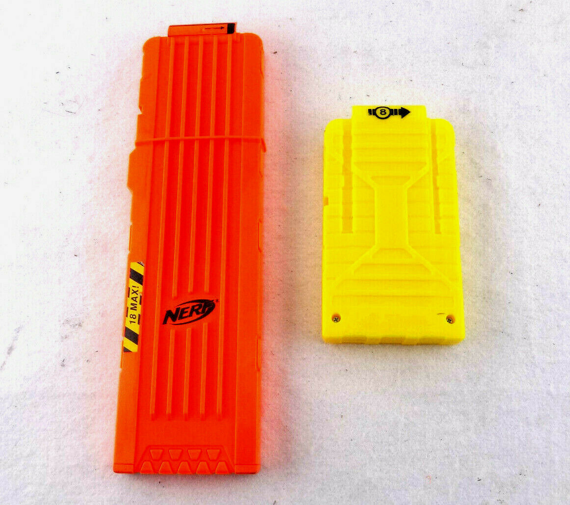 Lot of 2 Nerf 18 & 8 Round Clip Cartridge Dart Ammo Magazine Pre-owned Free Ship