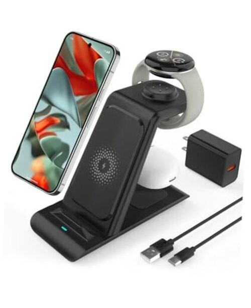 Upgraded 3 in 1 Wireless Charger for Google Pixel Watch 3/2, for Pixel 10 Black