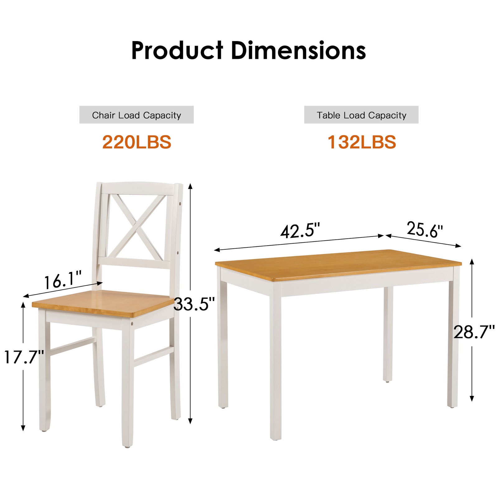 5-Piece Rubberwood Kitchen Dining Table Set with 4 Chairs