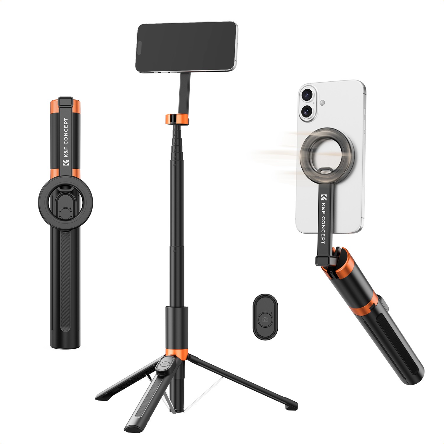 K&F CONCEPT 71 Inch Mag-Safe Selfie Stick Tripod with Bluetooth Remote for Phone