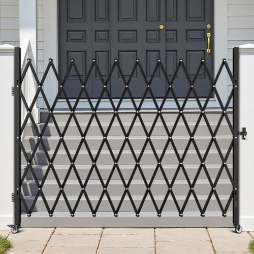 Single Folding Security Gate, Lockable Scissor Gate with 360?° Swivel Caster