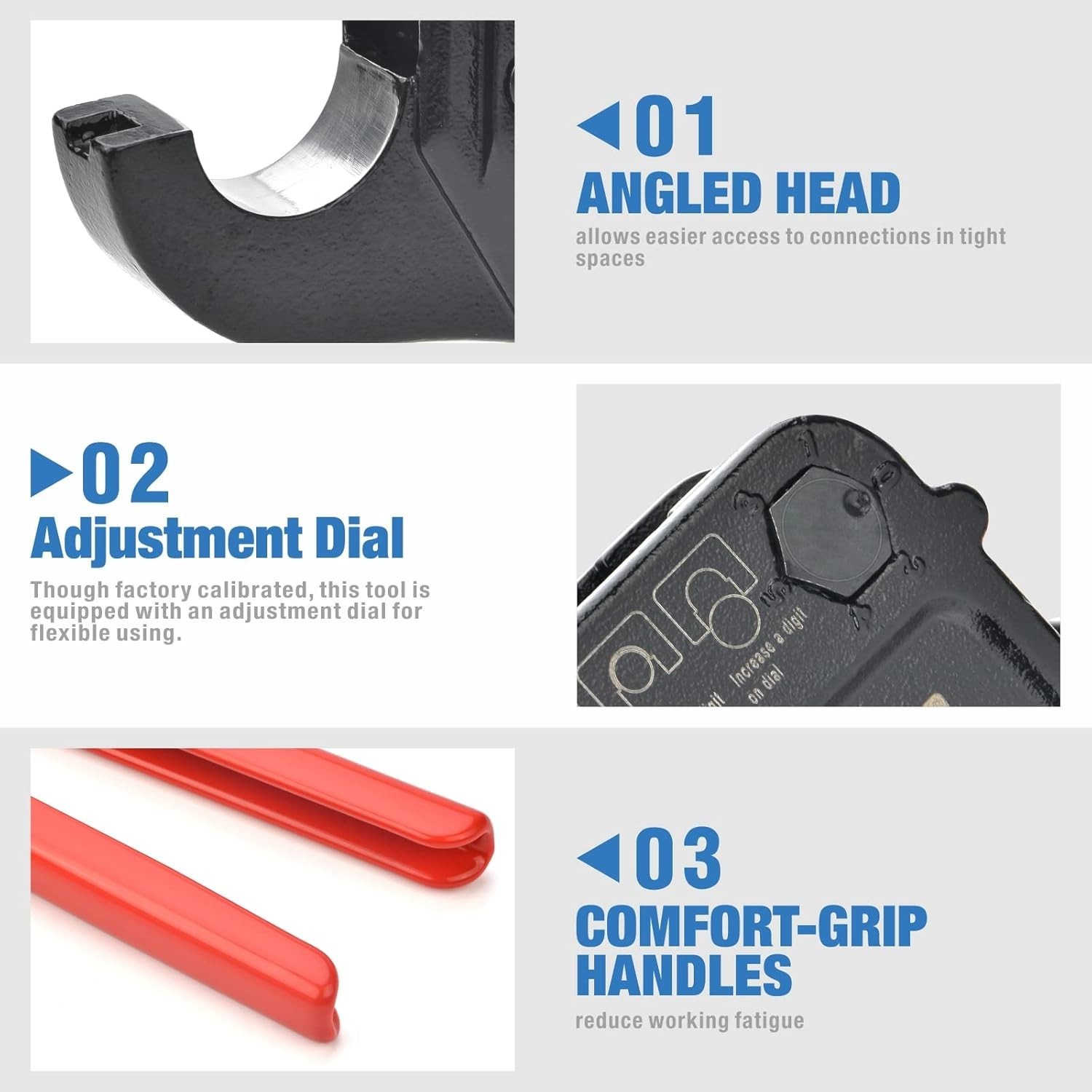 Durable PEX Crimping Tool 1/2" 3/4" Angle Head Gauge Cutter