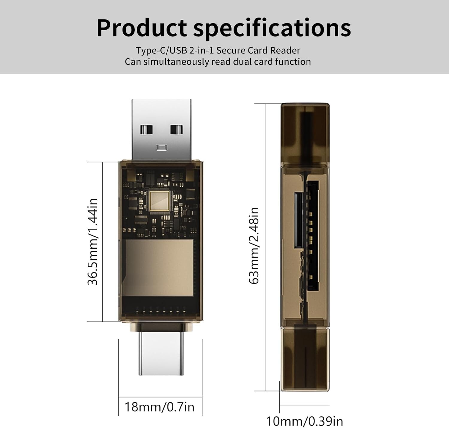 SD Card Reader, Dual Connector USB 2.0/USB-C Memory CardReader Adapter for SD