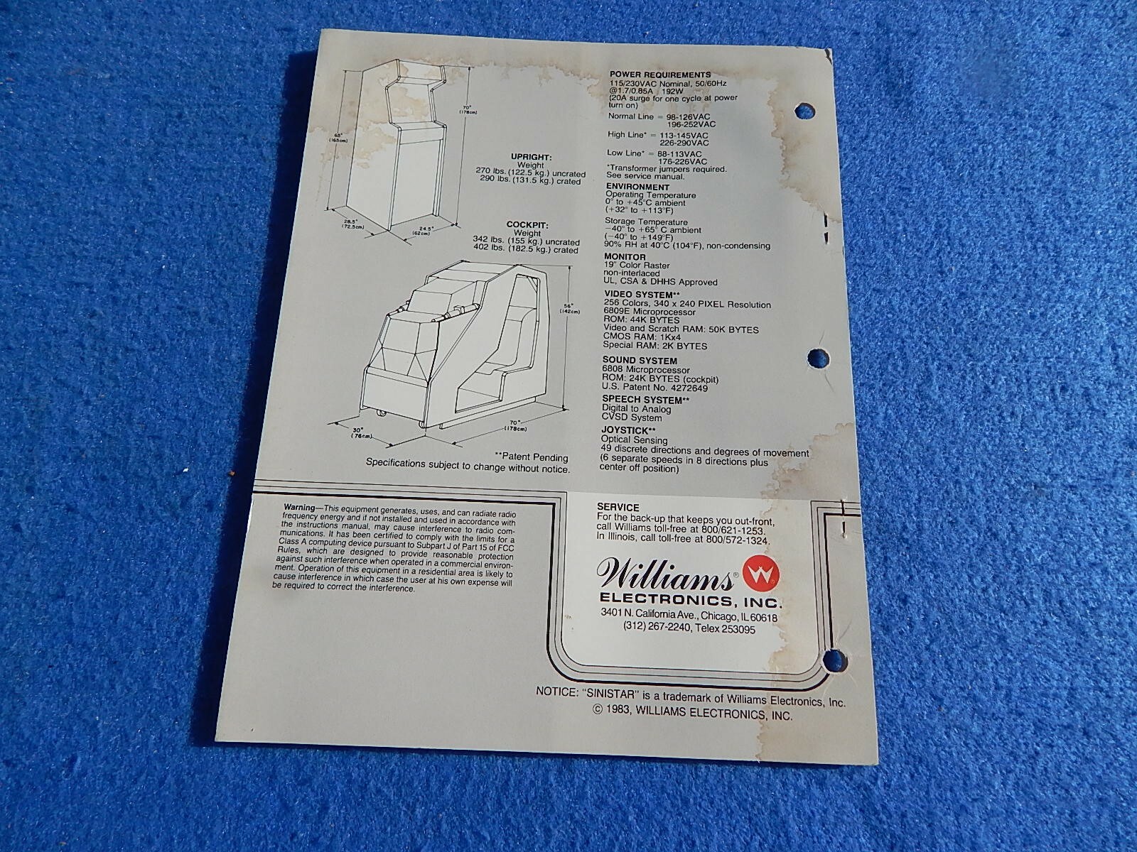 1982 Williams SINISTAR video game drawing set