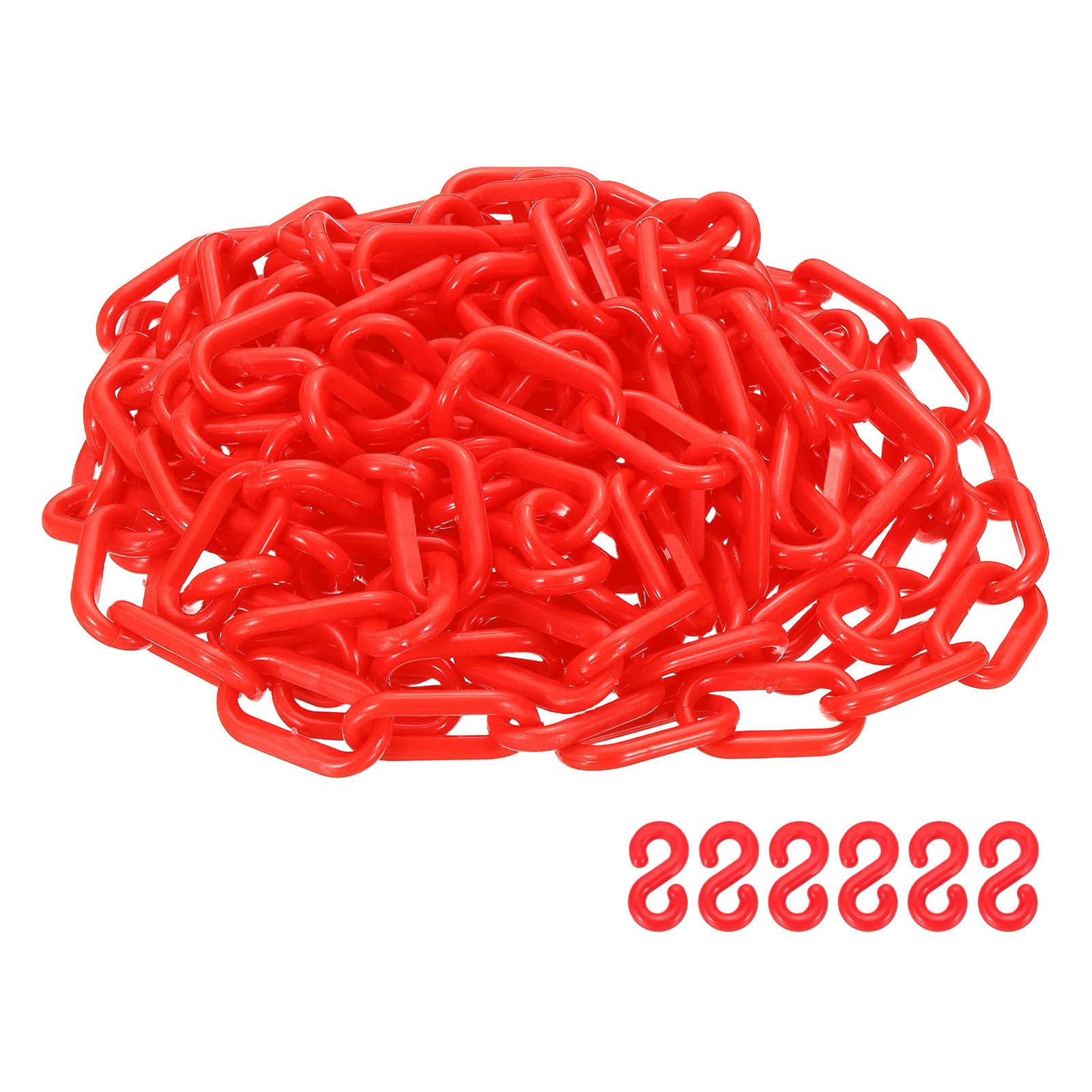 Barrier Chain, (16.4ft 0.7" Dia., Red), Plastic Safety Chain Links W S Hooks