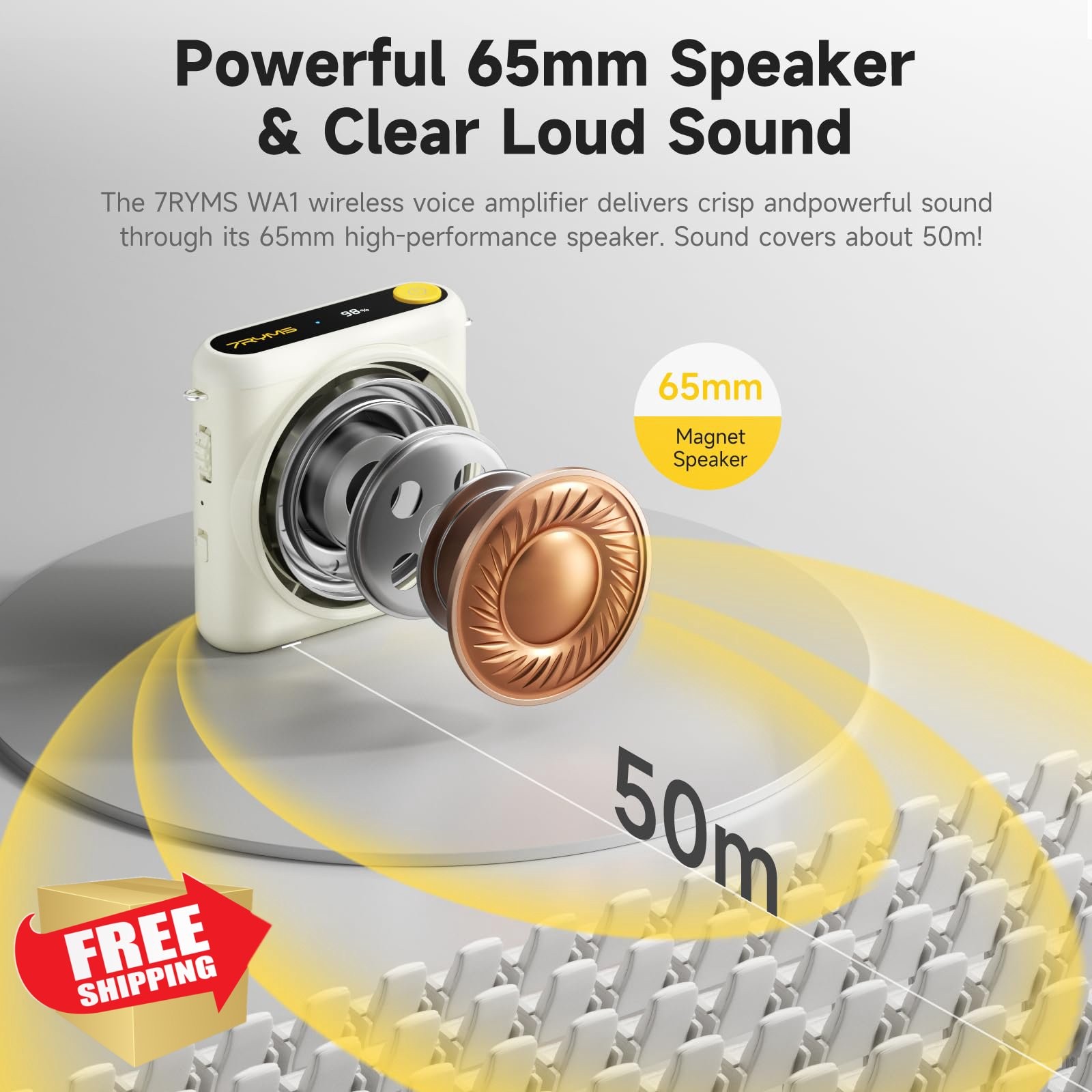 7RYMS WA1 Wireless Voice Amplifier with Headset Microphone White