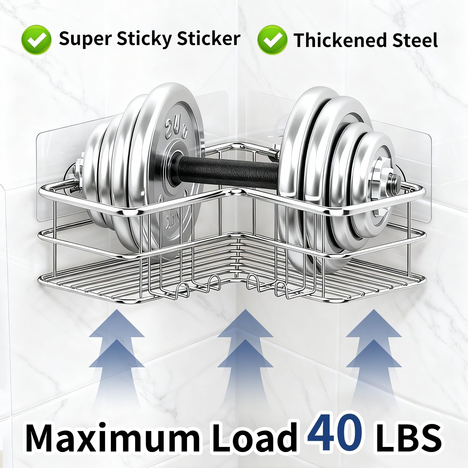Menbyci 2 Pack Corner Shower Caddy, Adhesive Bathroom Shelf 2 packs, Silver
