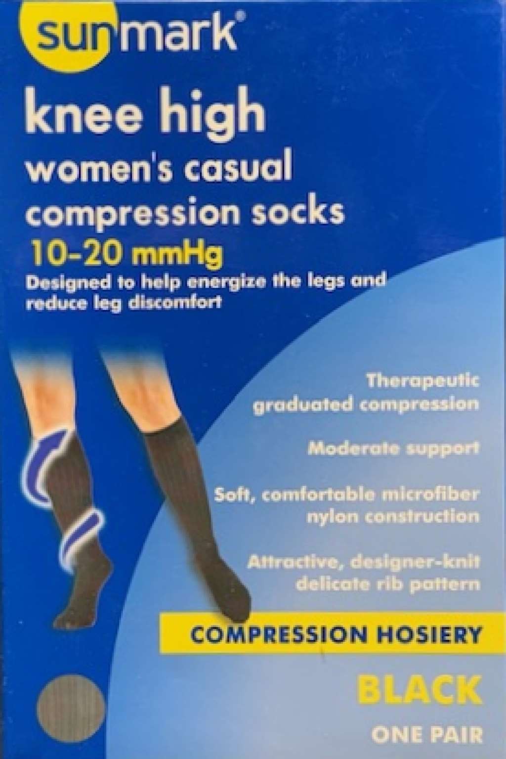 Sunmark Knee Highs, Casual Compression Socks, Ribbed Pattern, 10-20mmHg (Size: S