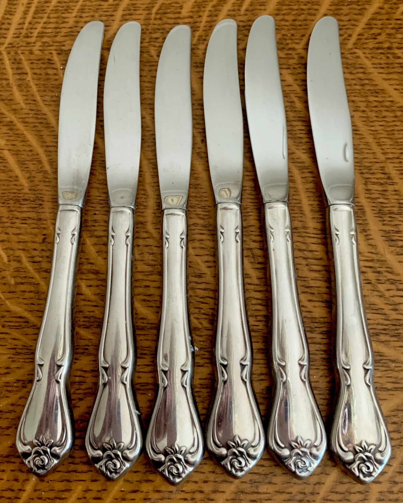 6 ONEIDA *ARBOR ROSE/TRUE ROSE Stainless Steel Flatware DINNER KNIVES 8 1/2"