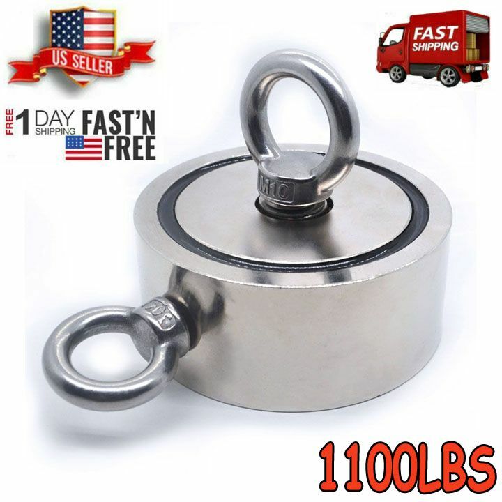 1100LBS Pulling Force Round Double Sided Fishing Magnet Super Strong Neodymium