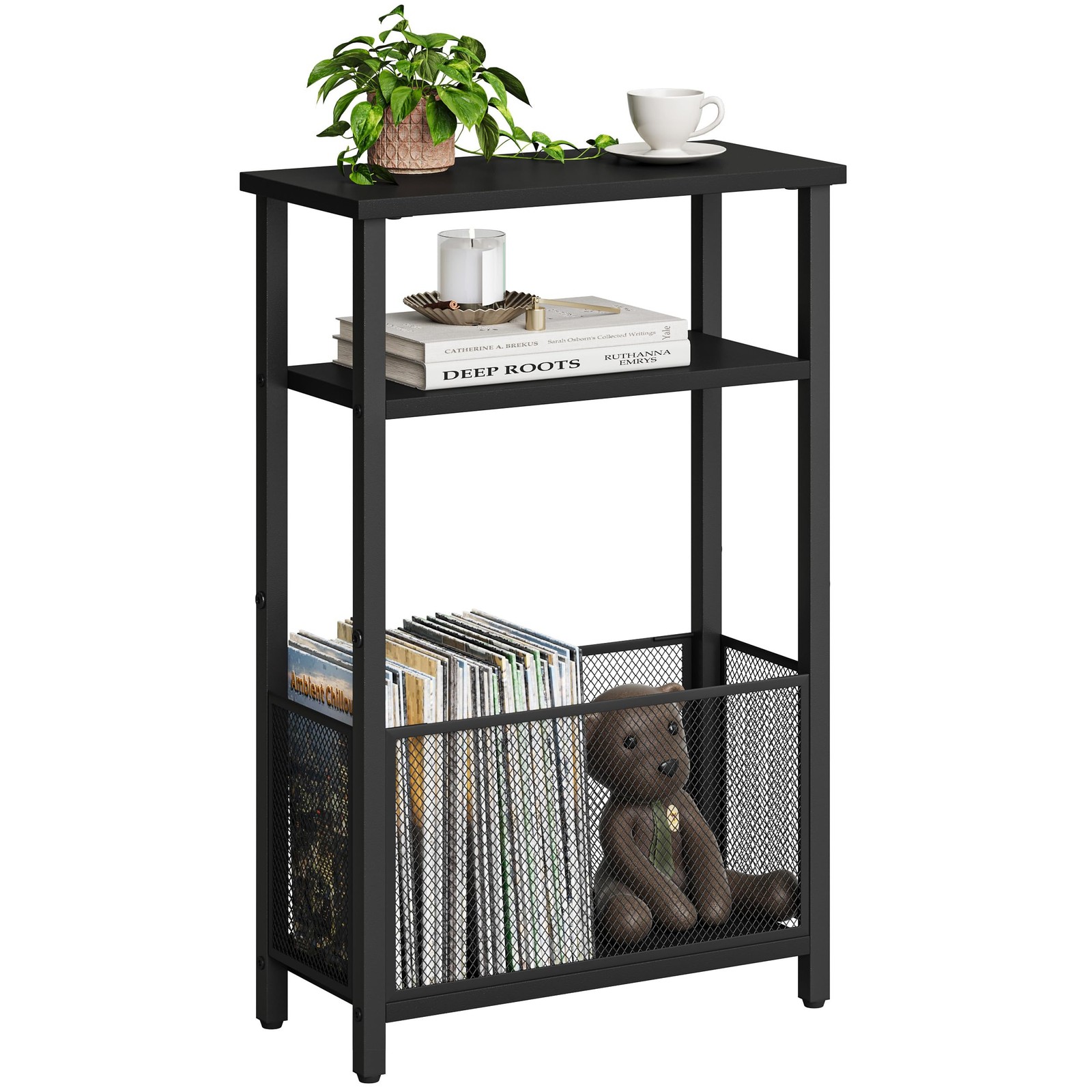 Narrow Side Table Storage Basket Skinny 3 Tier Sofa Nightstand Black MLBZ22B