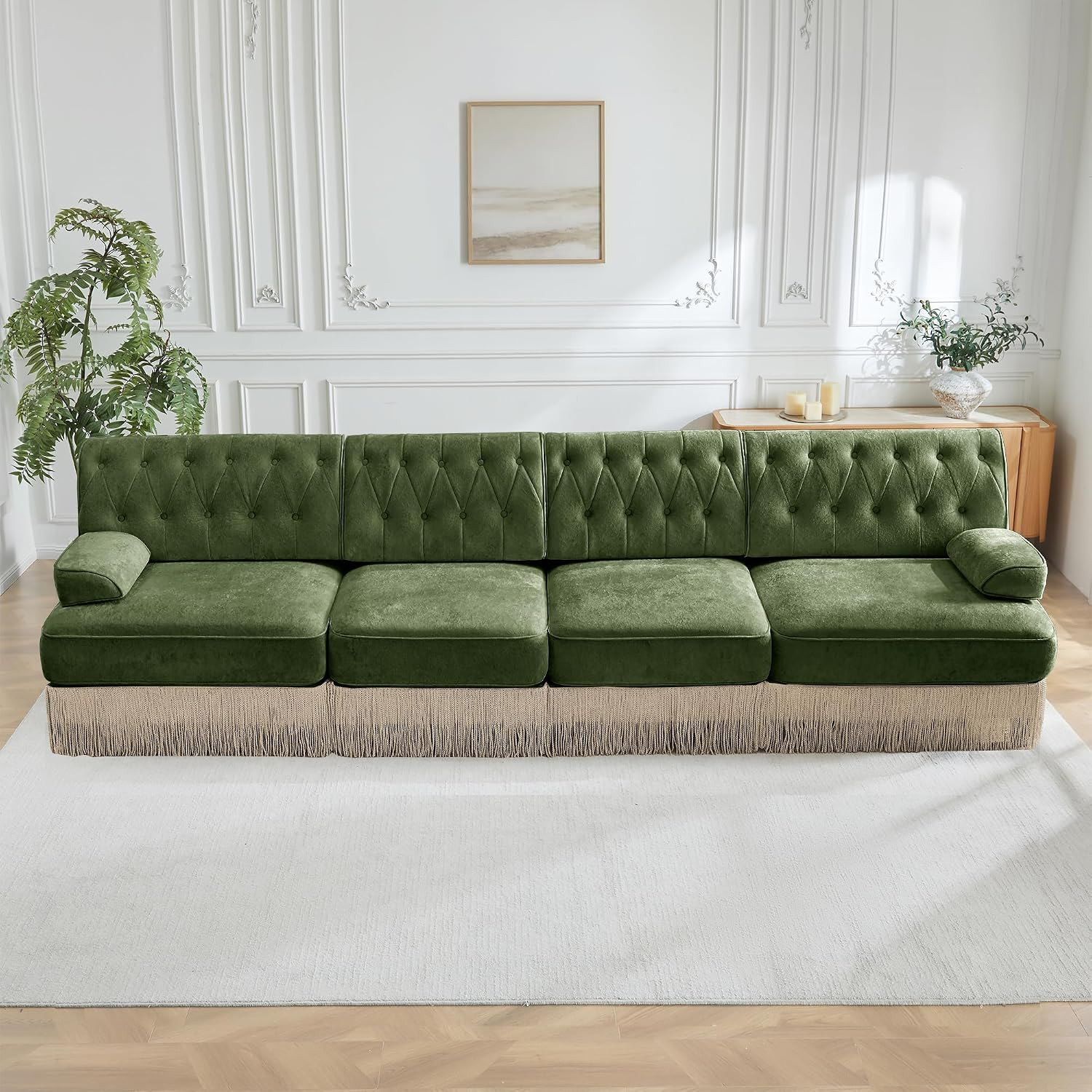 136" Velvet Chesterfield Modular Sectional Sofa, Oversized Button Tufted 4-Seate
