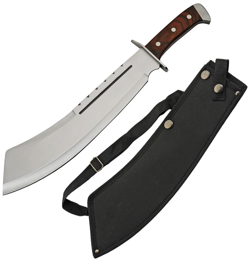 Machete 13" Satin Finish Stainless Steel Full Tang Blade Brown Pakkawood Handle