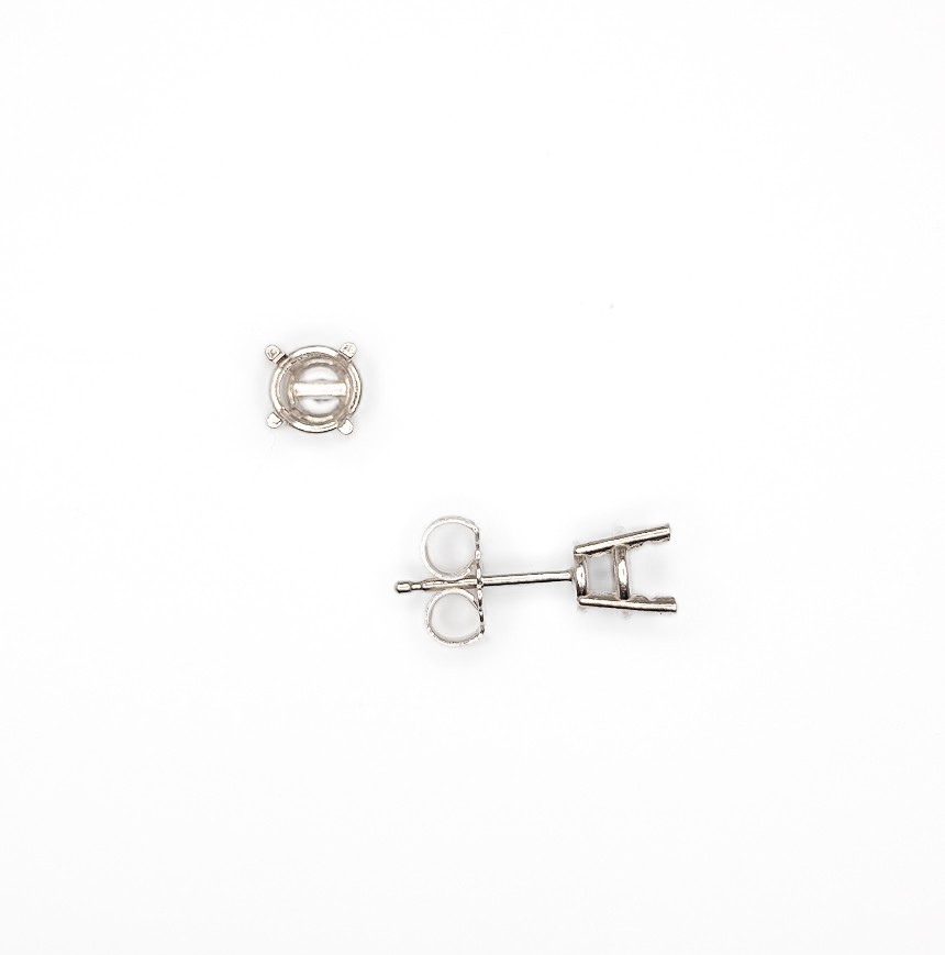 Four Prong Round Pre-Notched Earring Settings Sterling Silver
