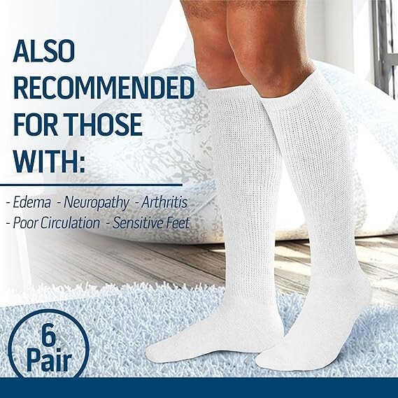 2 Pairs Diabetic Socks Over The Calf - Knee High Premium Cotton Socks Men's Size