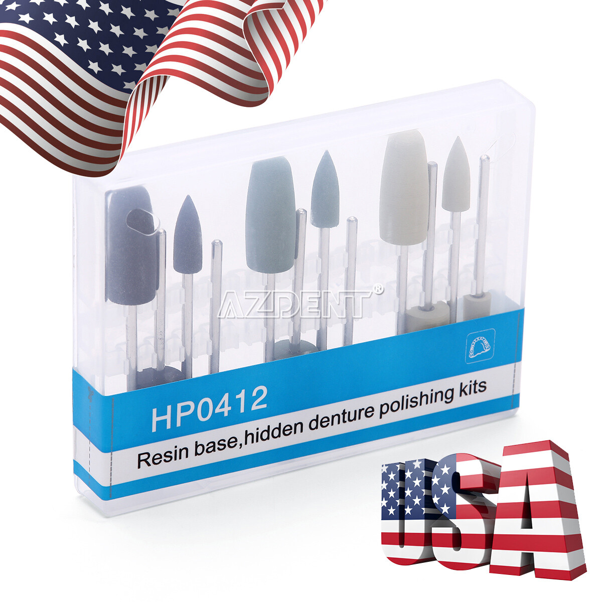 USPS Dental Diamond Burs Hidden Resin Base Polishing Kit for Low-Speed HP 0412