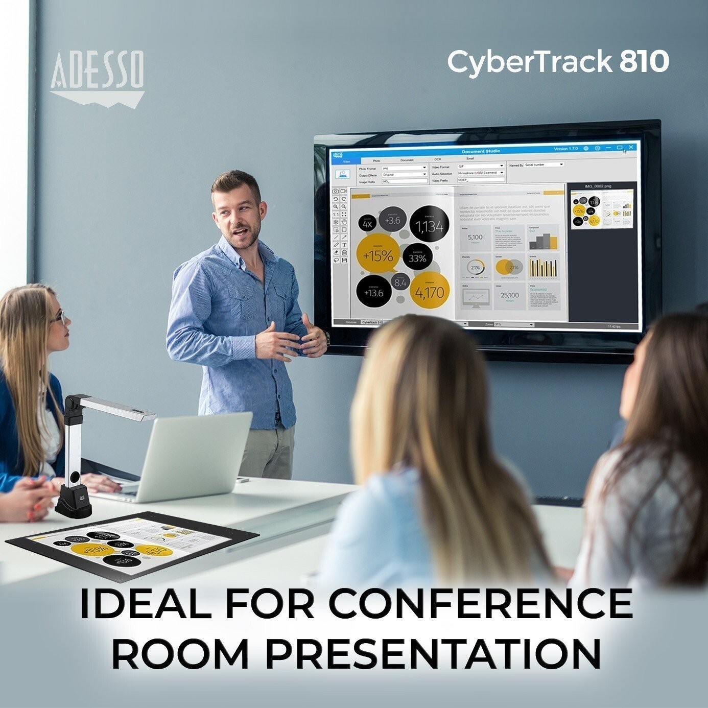 4K 8MP Fixed-Focus Document Camera Projector for Teachers Banks
