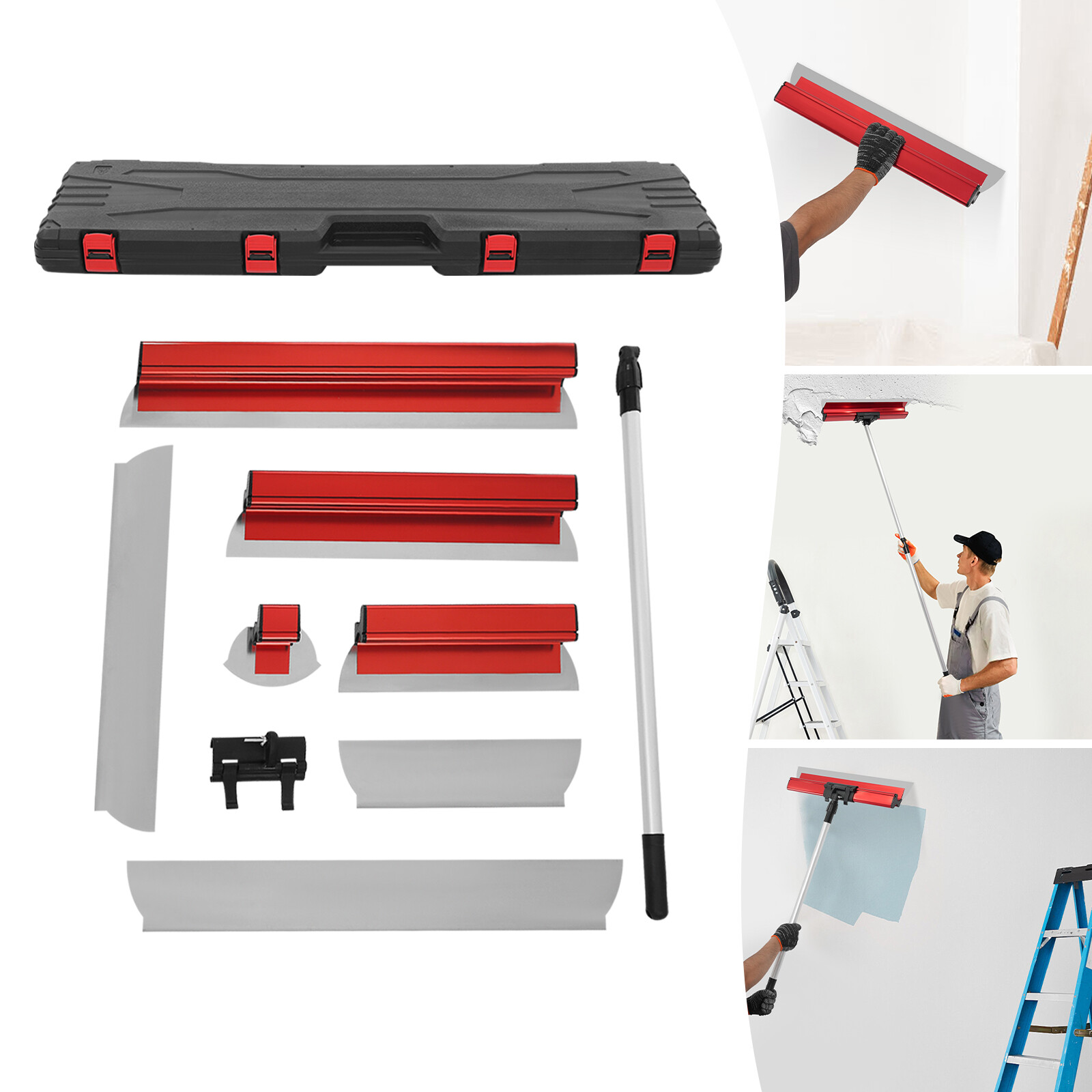 Drywall Composite Skimming Blade Set Knife Combo w/Extension Handle 34-61in
