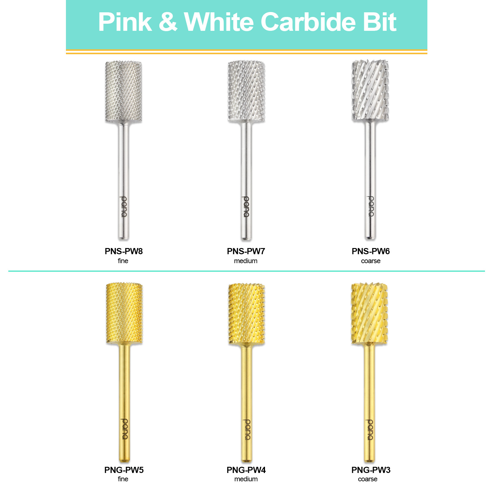 PANA USA Professional 3/32" Big Pink & White Nail Drill Carbide Bit