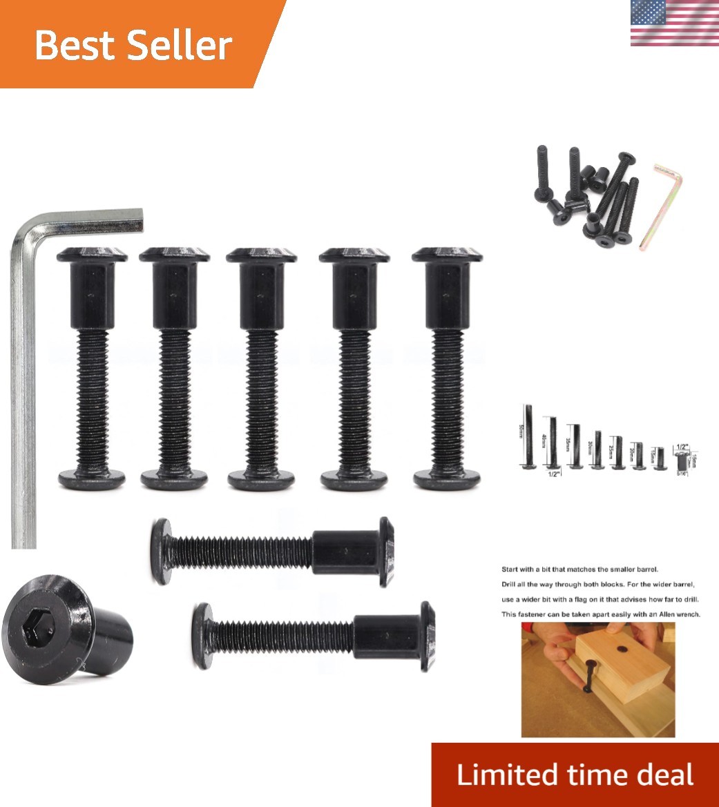 Sturdy 10-Piece M6 Black Connecting Bolts & Nuts Set for Easy Furniture Builds