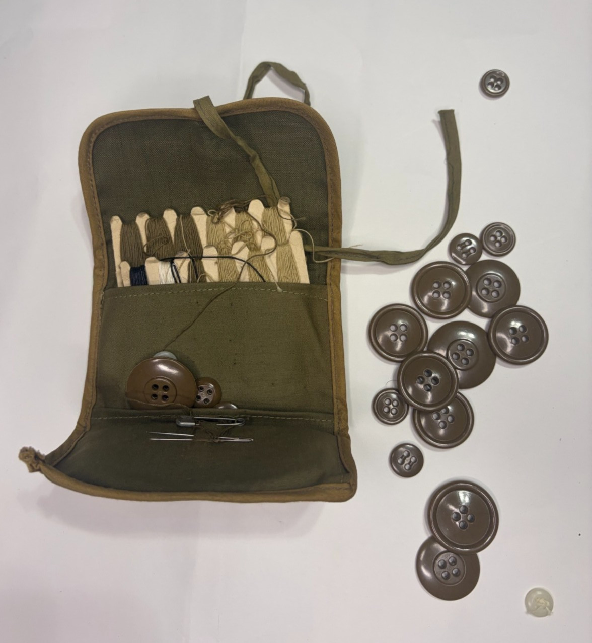 Original WWII U.S. Army Sewing Kit Pouch Thread Buttons Ambrosia