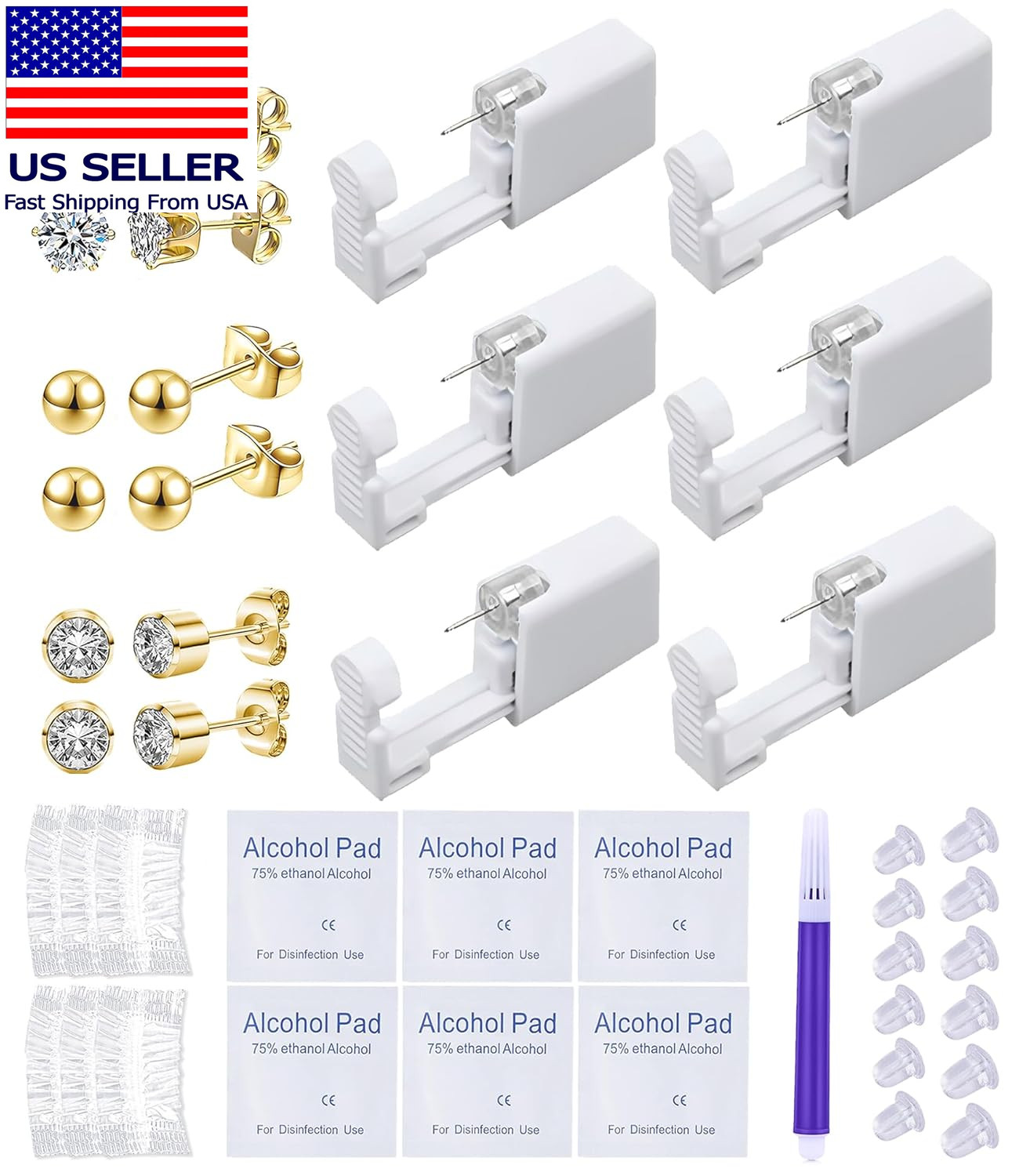 Ear Piercing Kit Disposable Ear Cartilage Piercing Gun 3Mm Studs | with Gold Ste