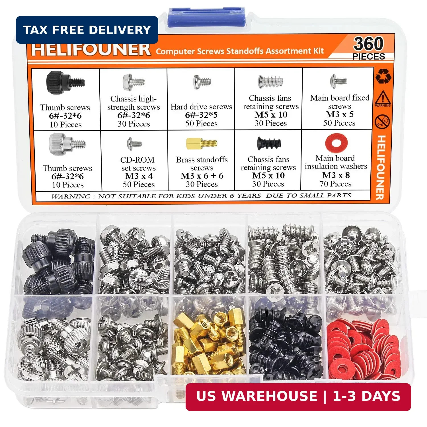 HELIFOUNER 360 Pieces Computer Standoffs Screws Assortment Kit for Hard Drive Co