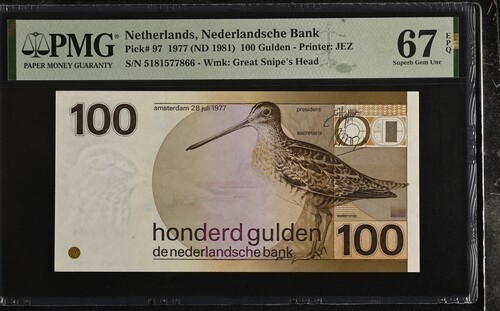 Netherlands (Pre Euro) 100 Gulden 1977 P97 UNC / PMG Superb GEM67EPQ